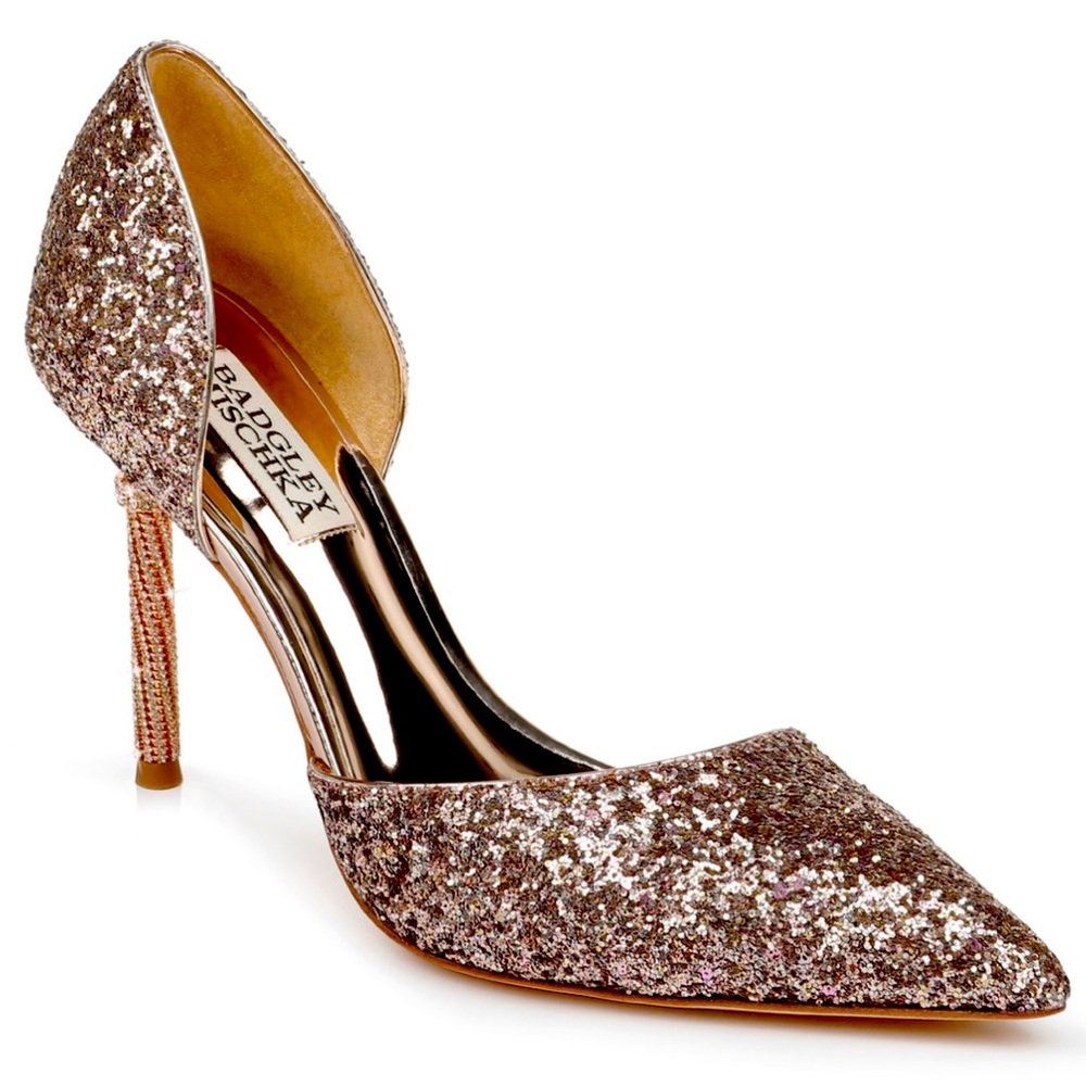 Badgley Mischka Ozara Glittered Evening Pump Rose Gold size 7